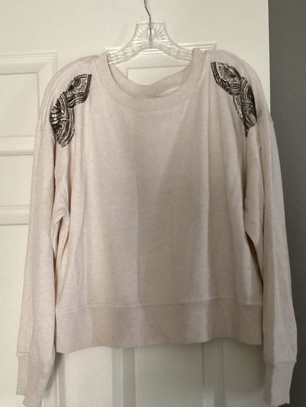 Jessica Simpson Tan Sweatshirt with Metallic Shoulder Embellishment